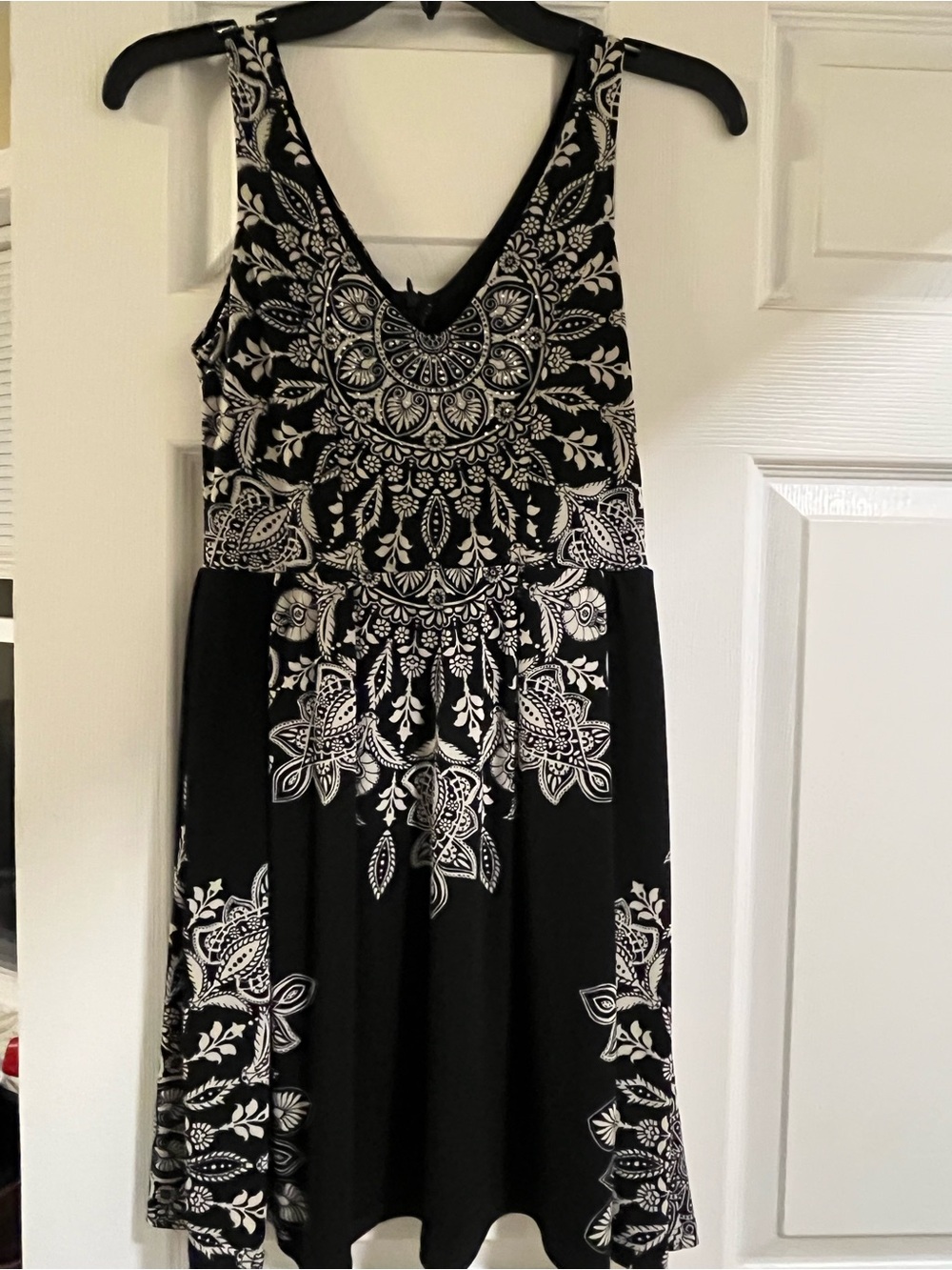 VENUS Black & White Paisley Mandala Rhinestone Fit & Flare Mini Dress XS